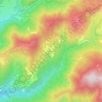 Carte topographique Bottignana, altitude, relief