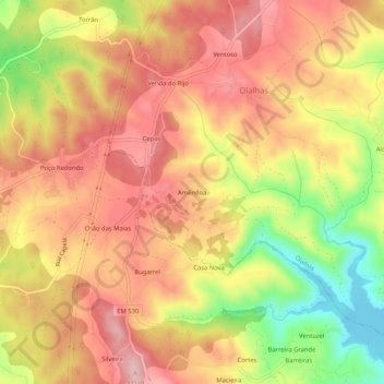 Carte topographique Amêndoa, altitude, relief
