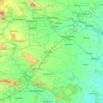 Carte topographique Puruliya, altitude, relief