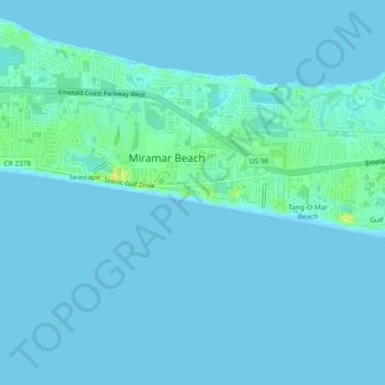 Carte topographique Miramar Beach, altitude, relief