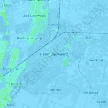 Carte topographique Heerhugowaard, altitude, relief
