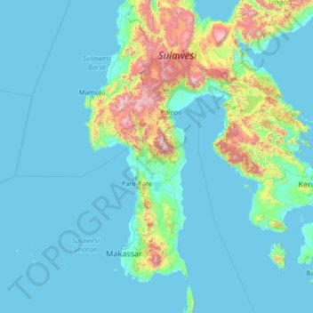 Carte topographique Sulawesi du Sud, altitude, relief