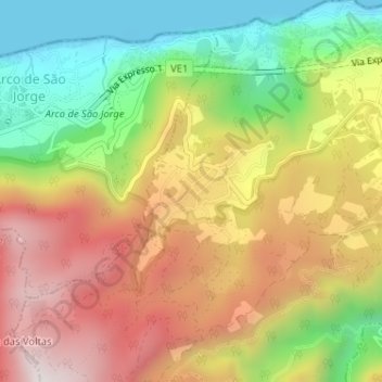 Carte topographique Ribeira Funda, altitude, relief