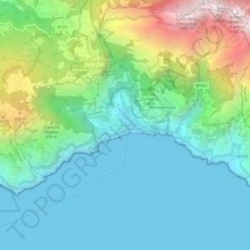 Carte topographique Positano, altitude, relief