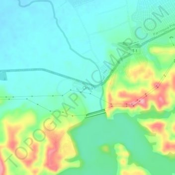 Carte topographique Onia, altitude, relief