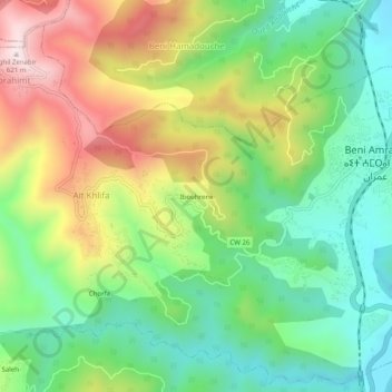 Carte topographique Ibouhrene, altitude, relief