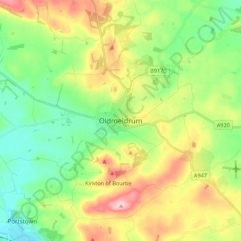 Carte topographique Oldmeldrum, altitude, relief