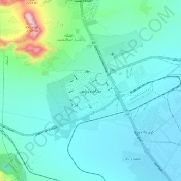Carte topographique Sepahan Shahr, altitude, relief