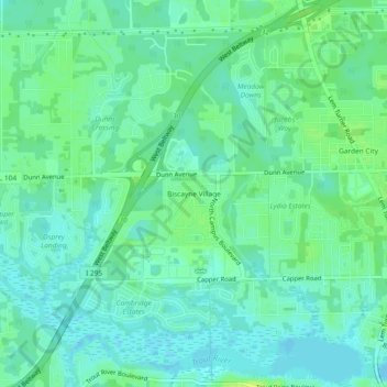 Carte topographique Biscayne Village, altitude, relief