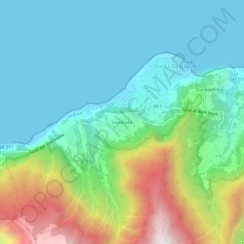 Carte topographique Lombada, altitude, relief