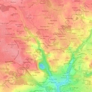 Carte topographique Kerozan, altitude, relief