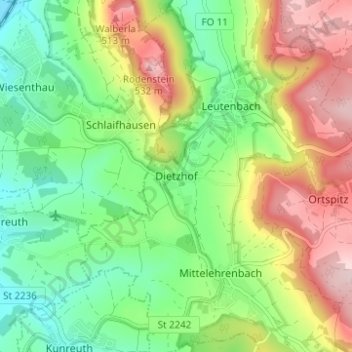 Carte topographique Dietzhof, altitude, relief