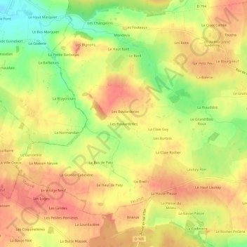 Carte topographique Les Boularderies, altitude, relief