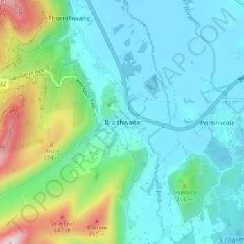 Carte topographique Braithwaite, altitude, relief
