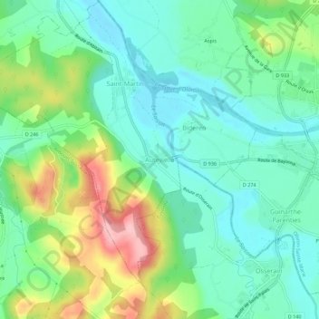 Carte topographique Autevielle, altitude, relief