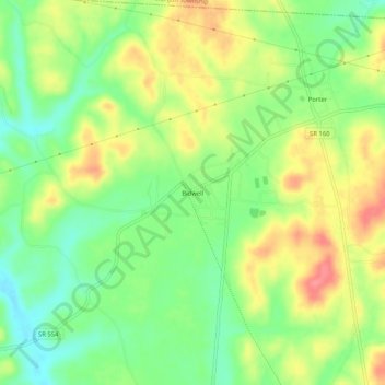 Carte topographique Bidwell, altitude, relief