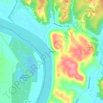 Carte topographique Hamilton, altitude, relief