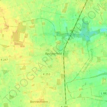 Carte topographique Rechterfeld, altitude, relief