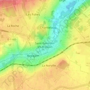 Carte topographique Saint-Germain-lès-Arpajon, altitude, relief