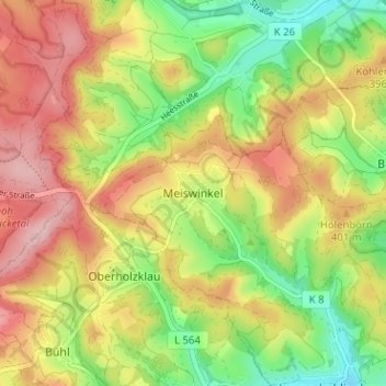 Carte topographique Meiswinkel, altitude, relief