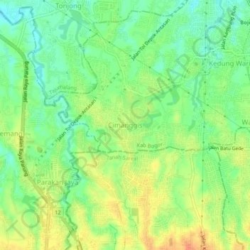 Carte topographique Cimanggis, altitude, relief