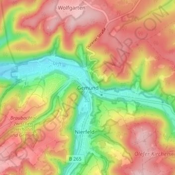 Carte topographique Gemünd, altitude, relief