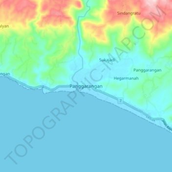 Carte topographique Panggarangan, altitude, relief