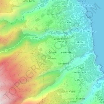 Carte topographique Orotava, altitude, relief