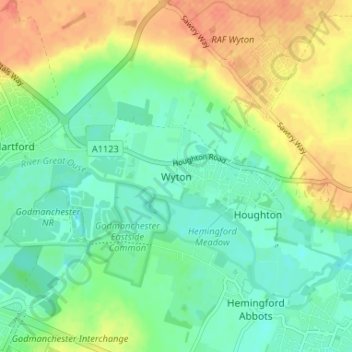 Carte topographique Wyton, altitude, relief