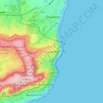 Carte topographique Luccombe, altitude, relief