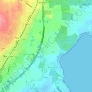 Carte topographique Grevelund, altitude, relief