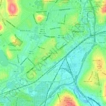 Carte topographique Main South, altitude, relief
