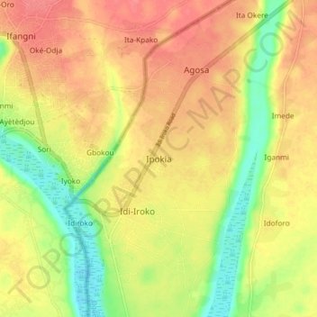 Carte topographique Ipokia, altitude, relief