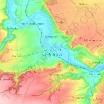 Carte topographique Laucha, altitude, relief