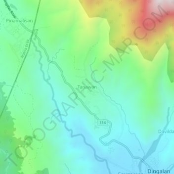 Carte topographique Tanawan, altitude, relief