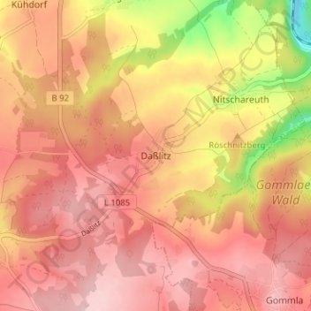 Carte topographique Daßlitz, altitude, relief