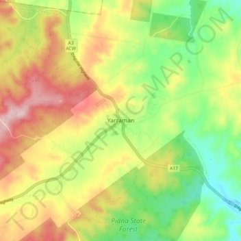 Carte topographique Yarraman, altitude, relief