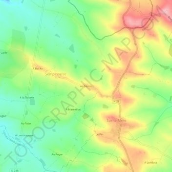 Carte topographique Au Sarrau, altitude, relief