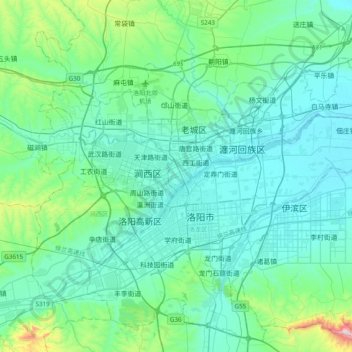 Carte topographique Luoyang, altitude, relief