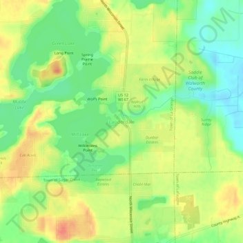 Carte topographique Lauderdale, altitude, relief