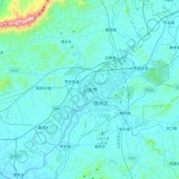 Carte topographique Shangrao, altitude, relief