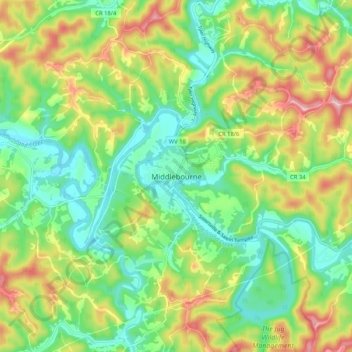 Carte topographique Middlebourne, altitude, relief