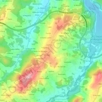 Carte topographique A Abrigosa, altitude, relief