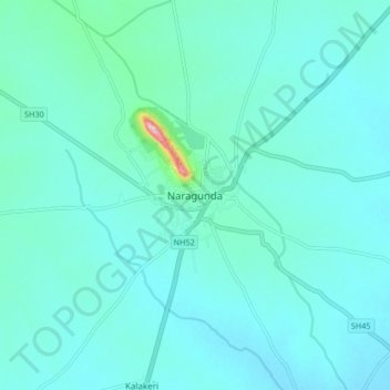 Carte topographique Nargund, altitude, relief