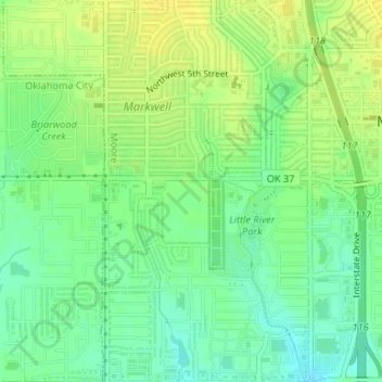 Carte topographique KOMA-AM (Oklahoma City), altitude, relief