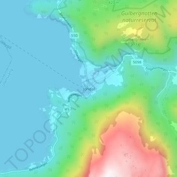 Carte topographique Jondal, altitude, relief