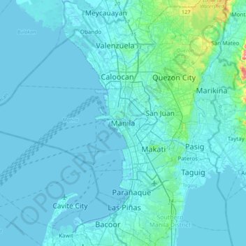 Carte topographique Manila, altitude, relief