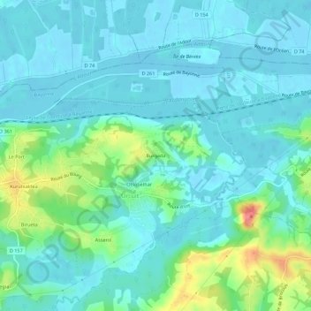 Carte topographique Burgada, altitude, relief