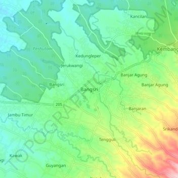 Carte topographique Bangsri, altitude, relief