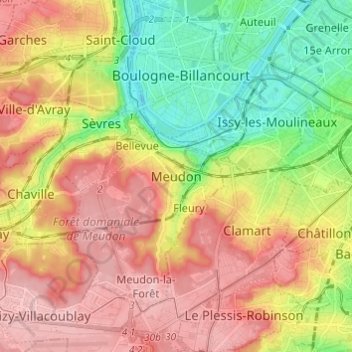 Carte topographique Meudon, altitude, relief